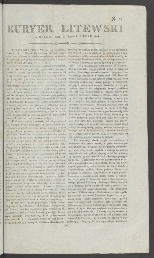 Kuryer Litewski. 1808, numero 54