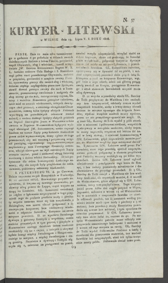 Kuryer Litewski. 1808, numero 57