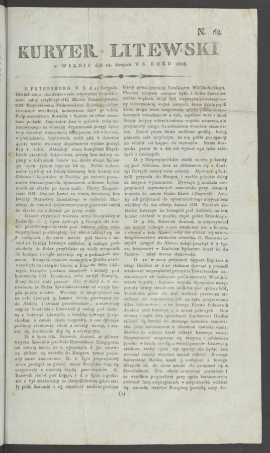 Kuryer Litewski. 1808, numero 68