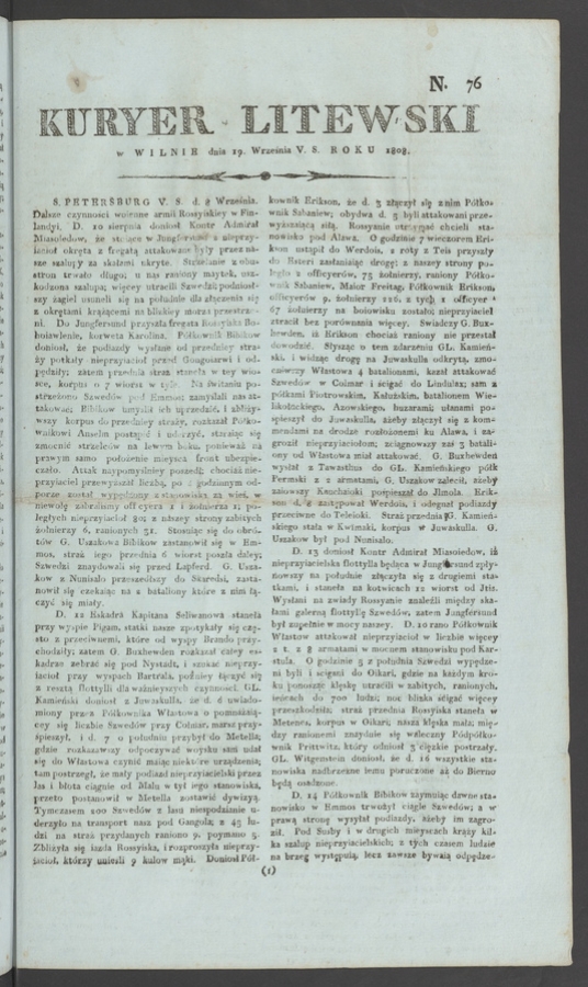 Kuryer Litewski. 1808, numero 76