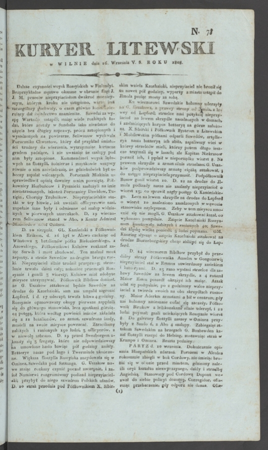 Kuryer Litewski. 1808, numero 78