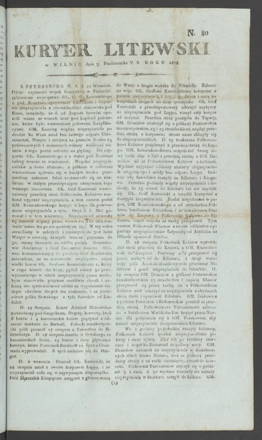 Kuryer Litewski. 1808, numero 80