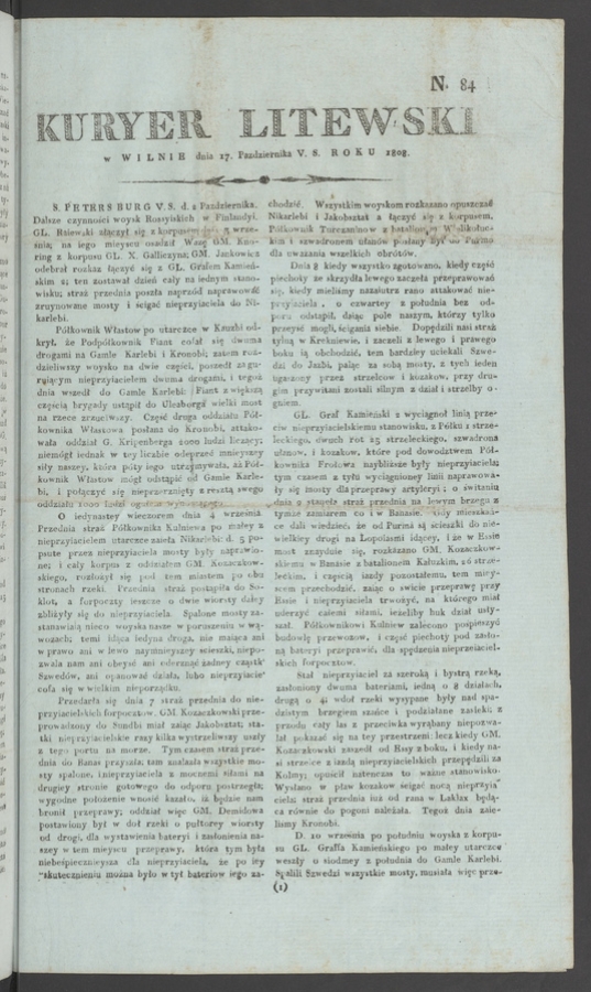 Kuryer Litewski. 1808, numero 84