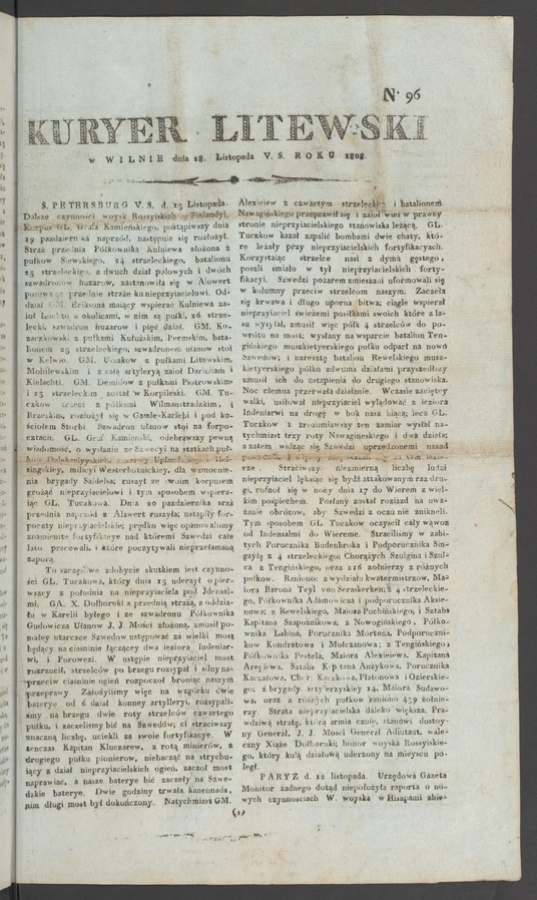 Kuryer Litewski. 1808, numero 96