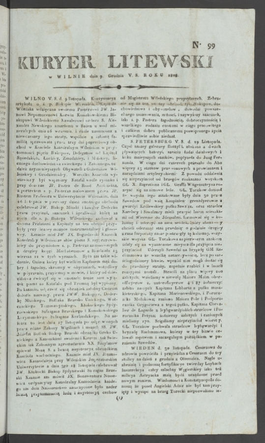 Kuryer Litewski. 1808, numero 99