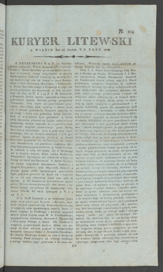 Kuryer Litewski. 1808, numero 104