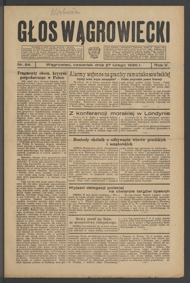 Głos Wągrowiecki. Rok&nbsp;5, 1930, numer&nbsp;24