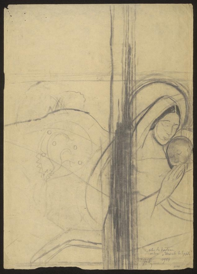 Ucieczka do Egiptu (szkic do kartonu witrażowego)