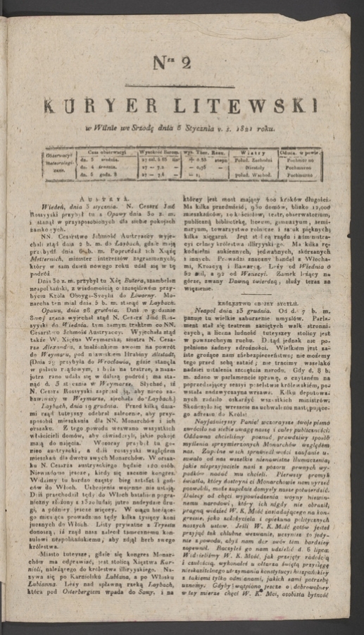 Kuryer Litewski. 1821, numer&nbsp;2