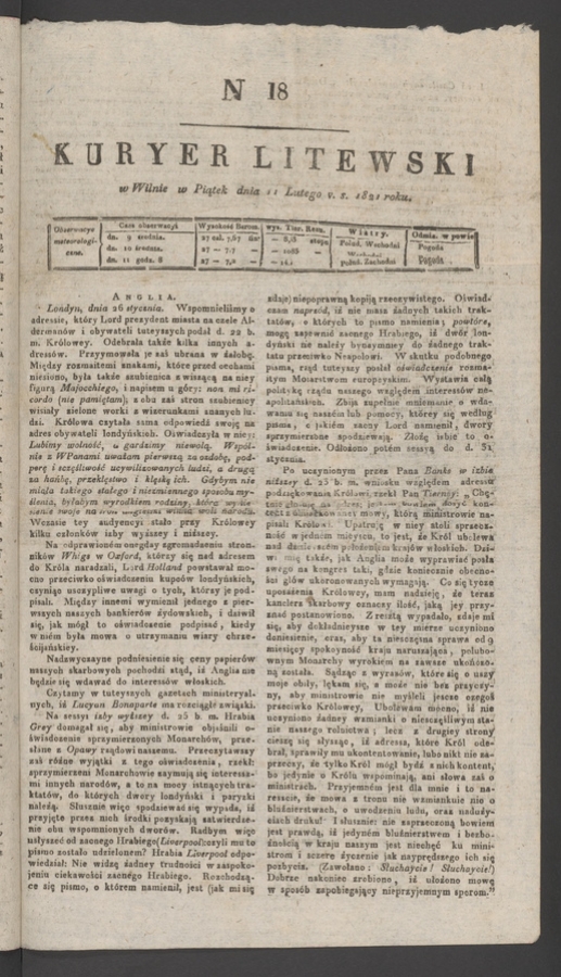 Kuryer Litewski. 1821, numer&nbsp;18