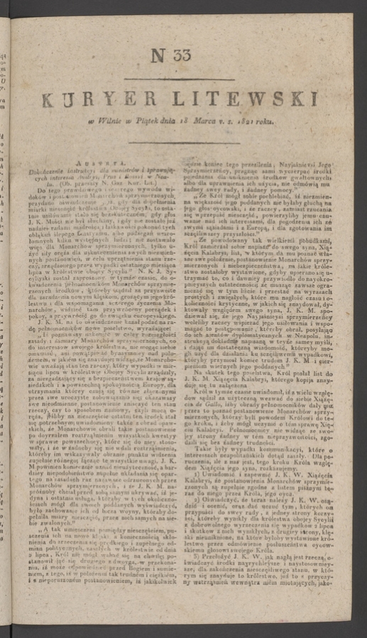 Kuryer Litewski. 1821, numer&nbsp;33