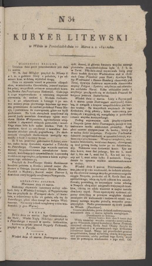 Kuryer Litewski. 1821, numer&nbsp;34