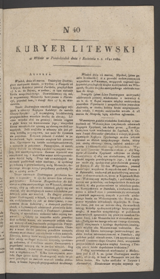Kuryer Litewski. 1821, numer&nbsp;40