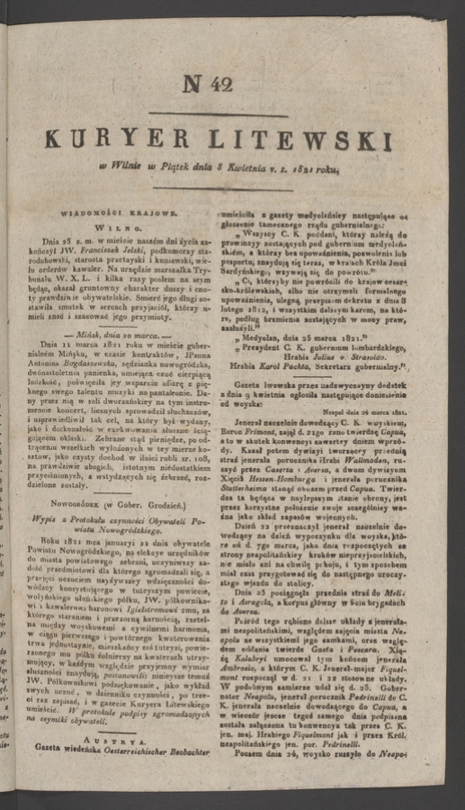 Kuryer Litewski. 1821, numer&nbsp;42