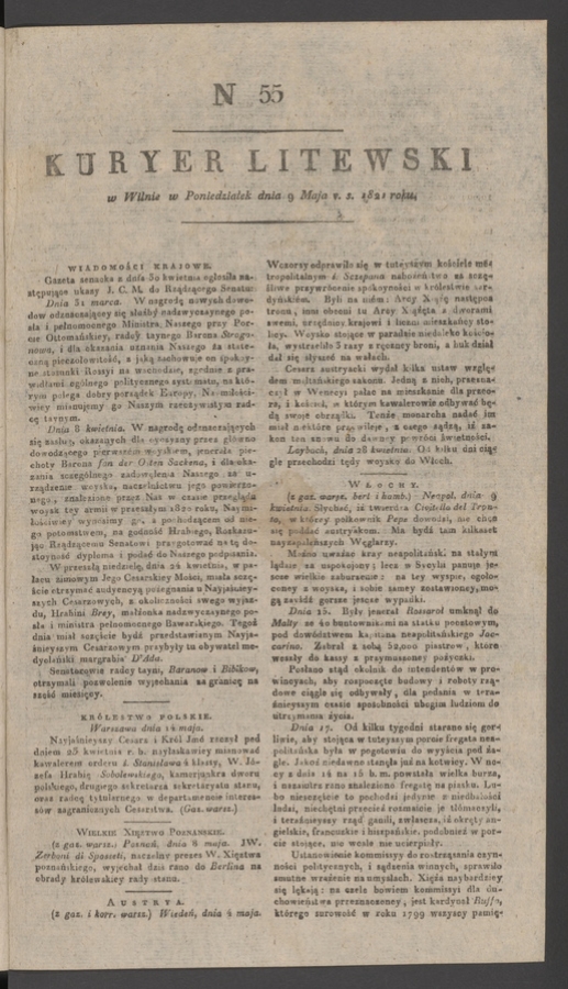 Kuryer Litewski. 1821, numer&nbsp;55