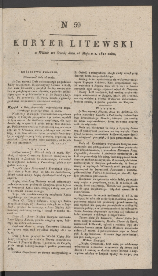 Kuryer Litewski. 1821, numer&nbsp;59