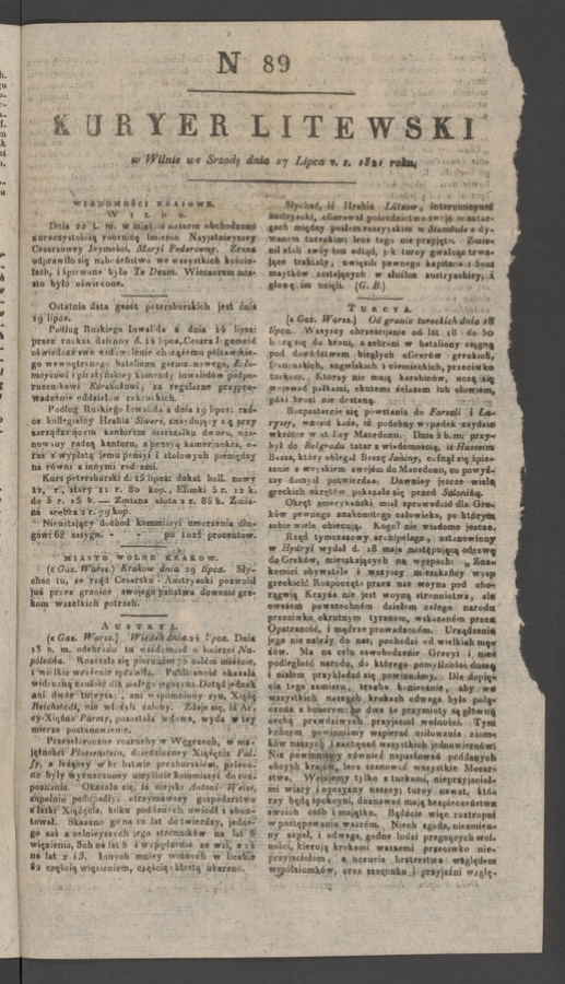 Kuryer Litewski. 1821, numer&nbsp;89