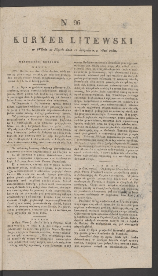 Kuryer Litewski. 1821, numer 96