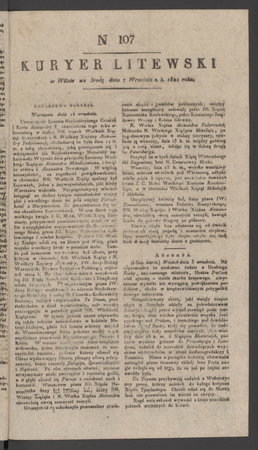 Kuryer Litewski. 1821, numer&nbsp;107