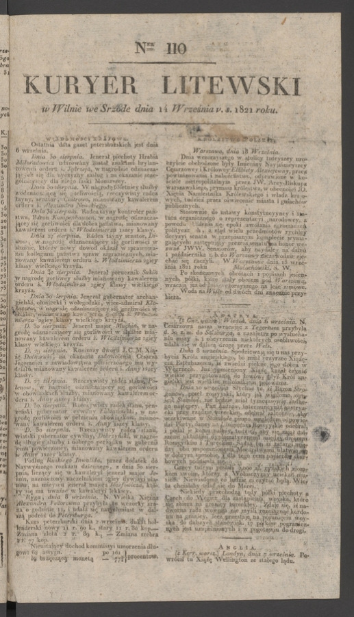 Kuryer Litewski. 1821, numer&nbsp;110