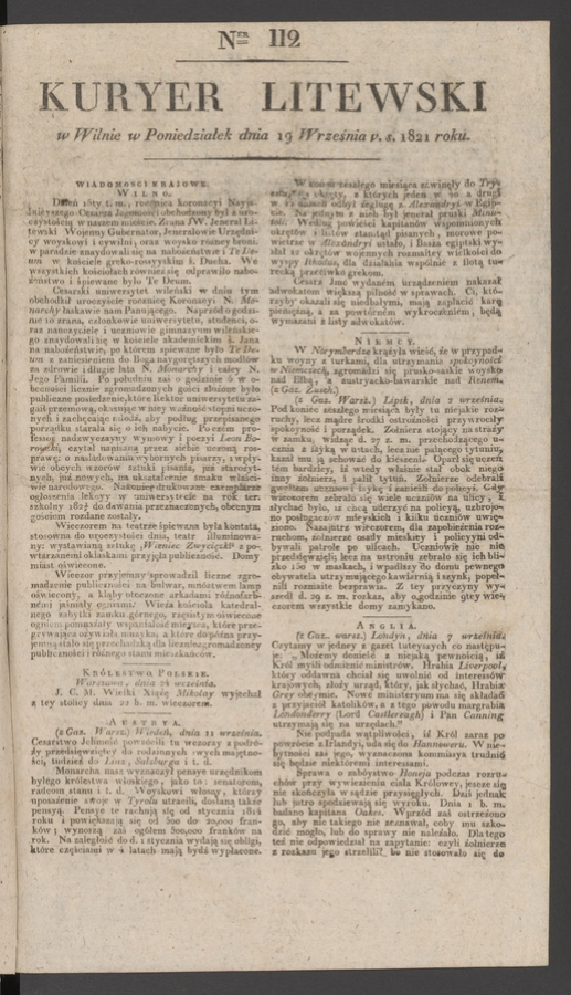 Kuryer Litewski. 1821, numer&nbsp;112