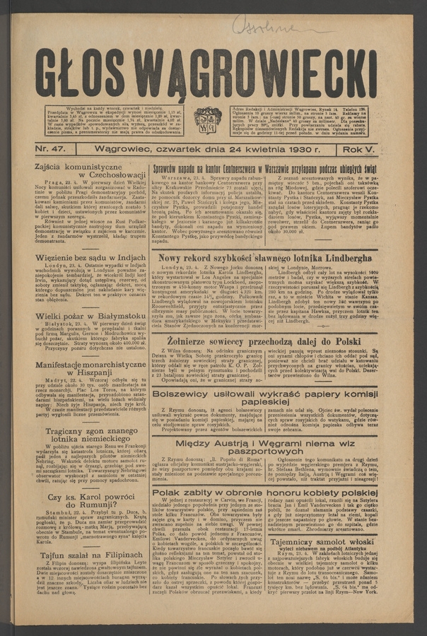 Głos Wągrowiecki. Rok&nbsp;5, 1930, numer&nbsp;47