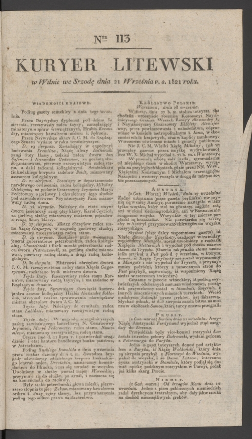 Kuryer Litewski. 1821, numer&nbsp;113