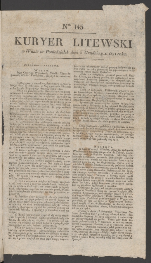 Kuryer Litewski. 1821, numer&nbsp;145