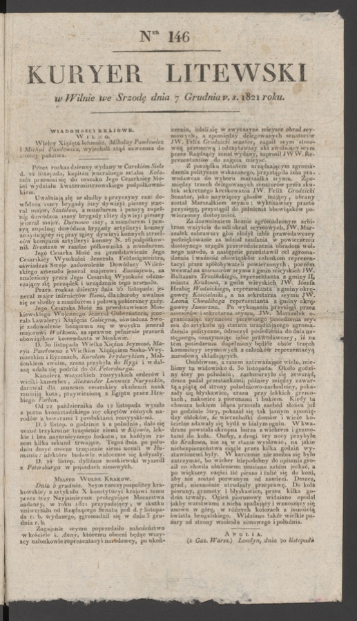 Kuryer Litewski. 1821, numer&nbsp;146