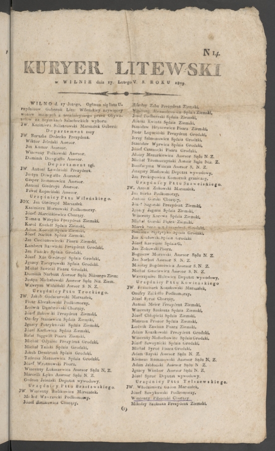 Kuryer Litewski. 1809, numero 14