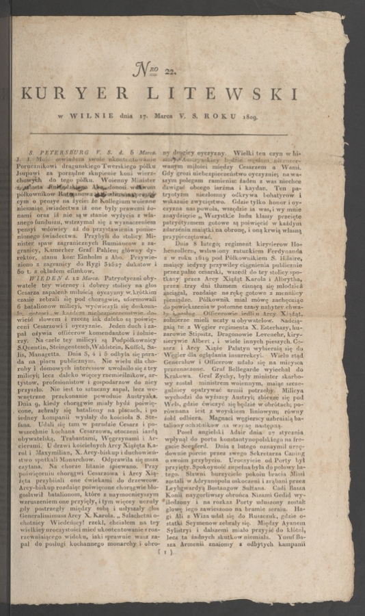 Kuryer Litewski. 1809, numero&nbsp;22