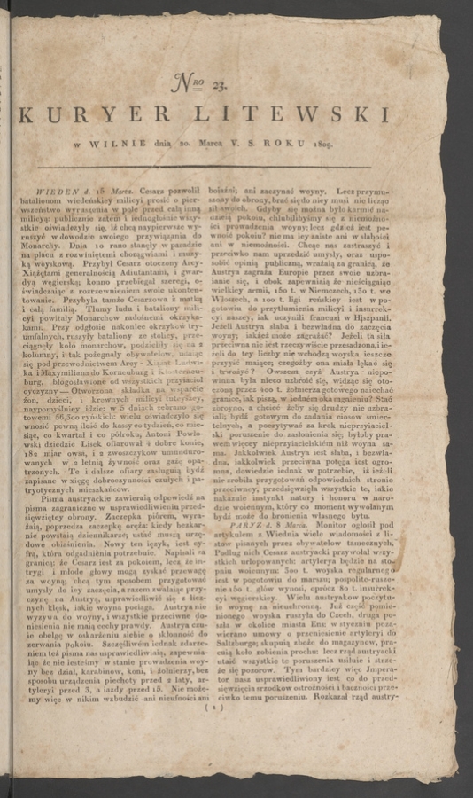 Kuryer Litewski. 1809, numero 23
