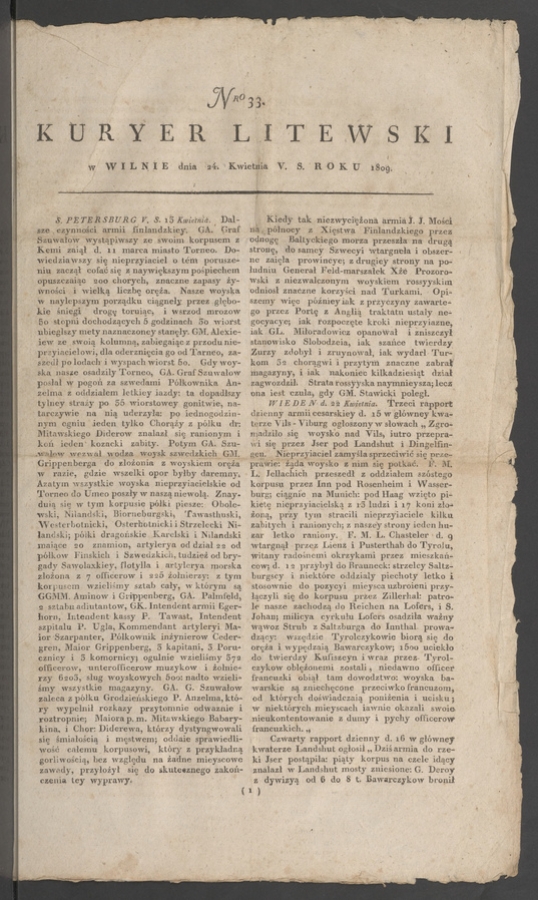 Kuryer Litewski. 1809, numero&nbsp;33