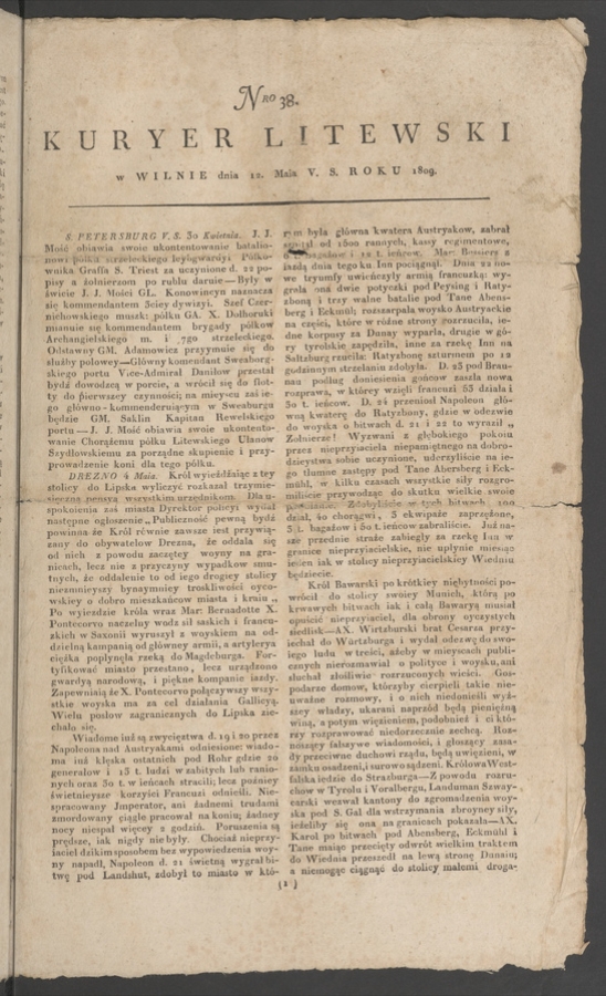 Kuryer Litewski. 1809, numero 38