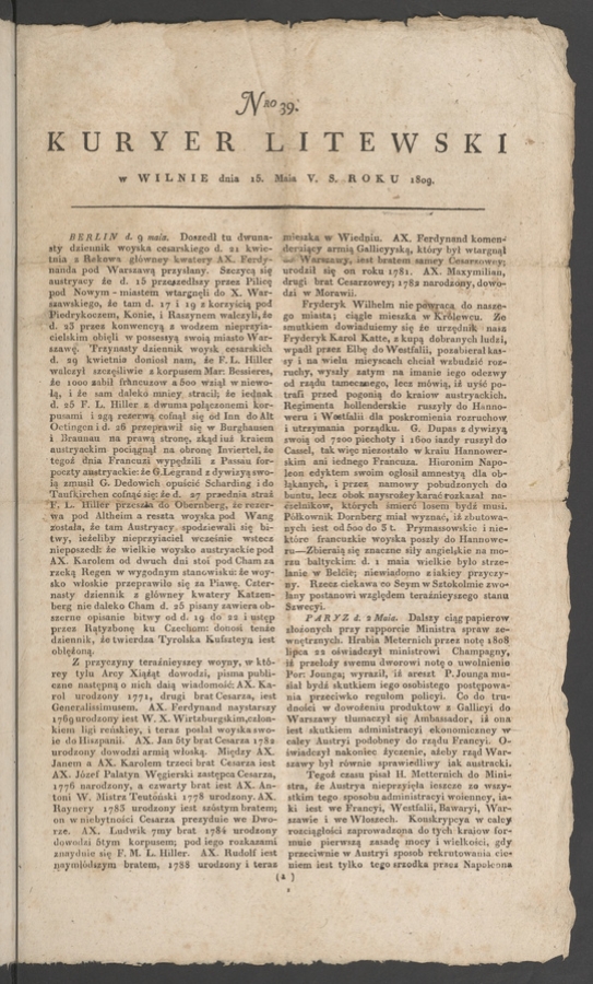 Kuryer Litewski. 1809, numero 39