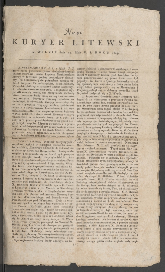 Kuryer Litewski. 1809, numero 40