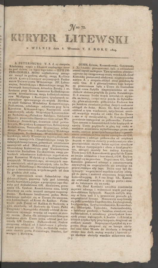 Kuryer Litewski. 1809, numero&nbsp;72