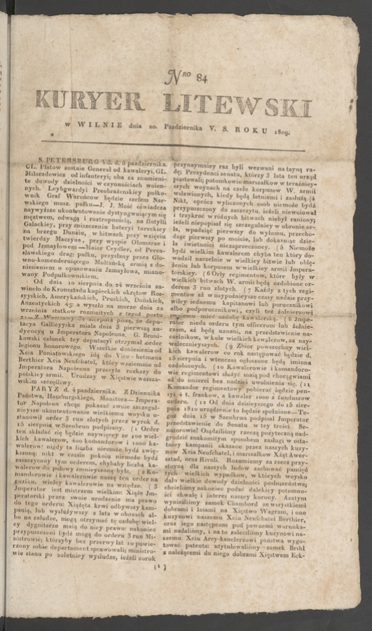 Kuryer Litewski. 1809, numero&nbsp;84