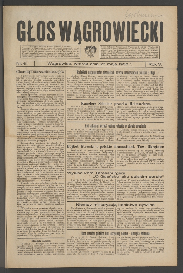 Głos Wągrowiecki. Rok&nbsp;5, 1930, numer&nbsp;61