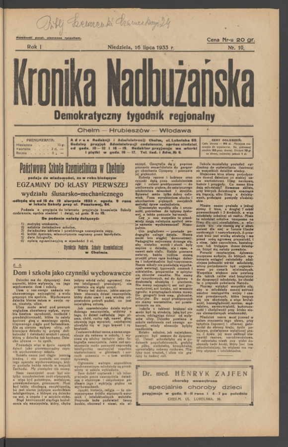 Kronika Nadbużańska&nbsp;: demokratyczny tygodnik regjonalny. Rok&nbsp;1, 1933, numer&nbsp;10
