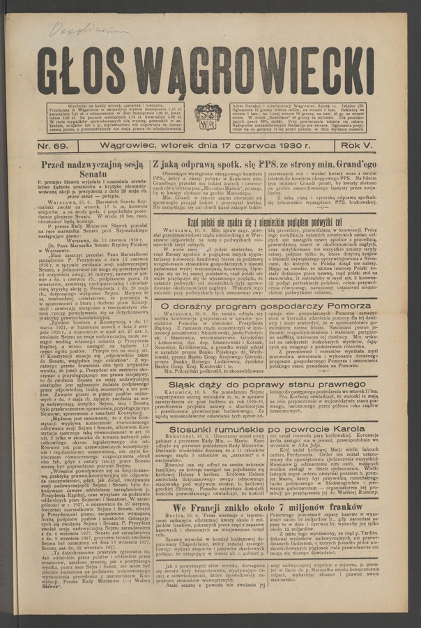 Głos Wągrowiecki. Rok 5, 1930, numer 69