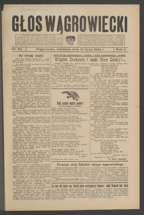 Głos Wągrowiecki. Rok 5, 1930, numer 80