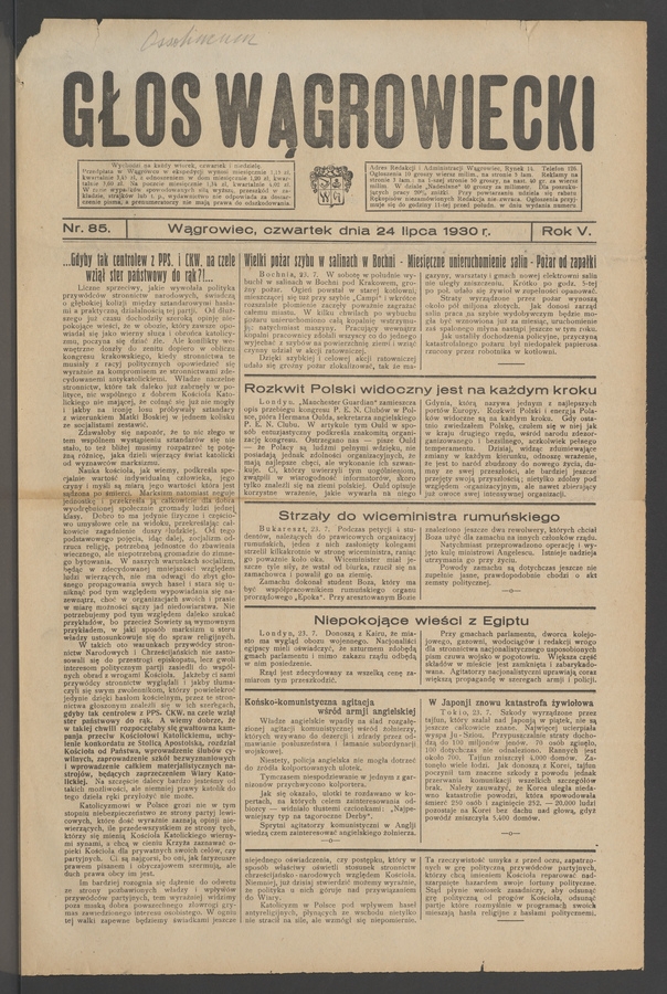 Głos Wągrowiecki. Rok 5, 1930, numer 85
