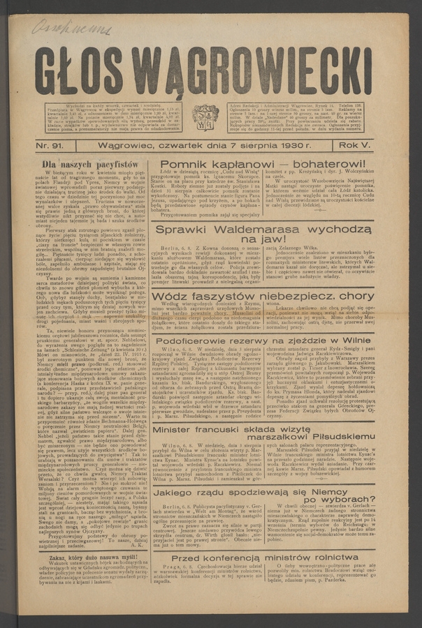 Głos Wągrowiecki. Rok 5, 1930, numer 91