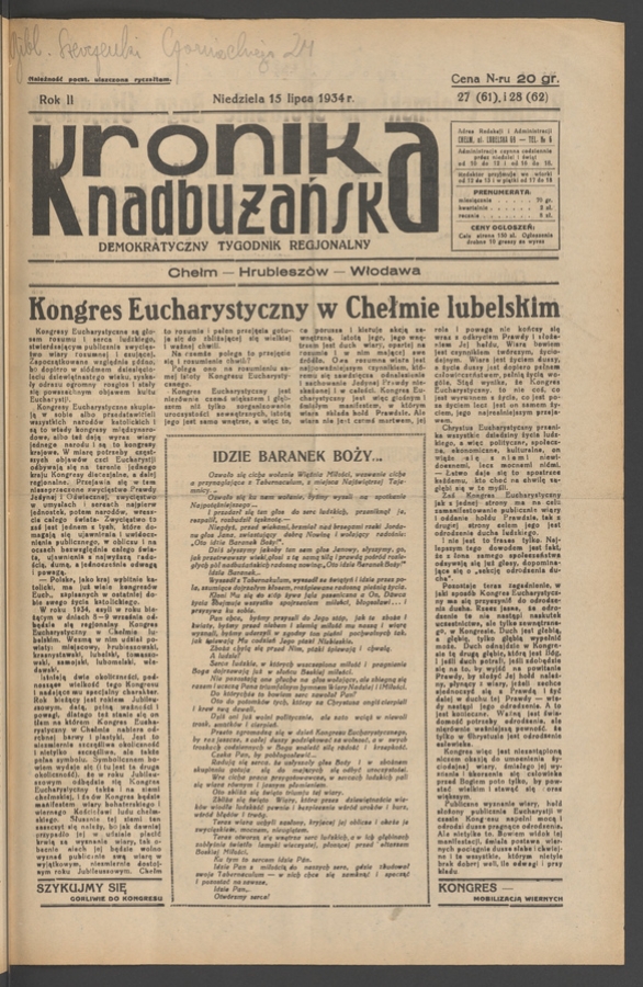 Kronika Nadbużańska&nbsp;: demokratyczny tygodnik regjonalny. Rok&nbsp;2, 1934, numer&nbsp;27-28