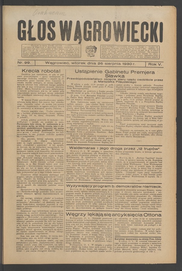Głos Wągrowiecki. Rok&nbsp;5, 1930, numer&nbsp;99