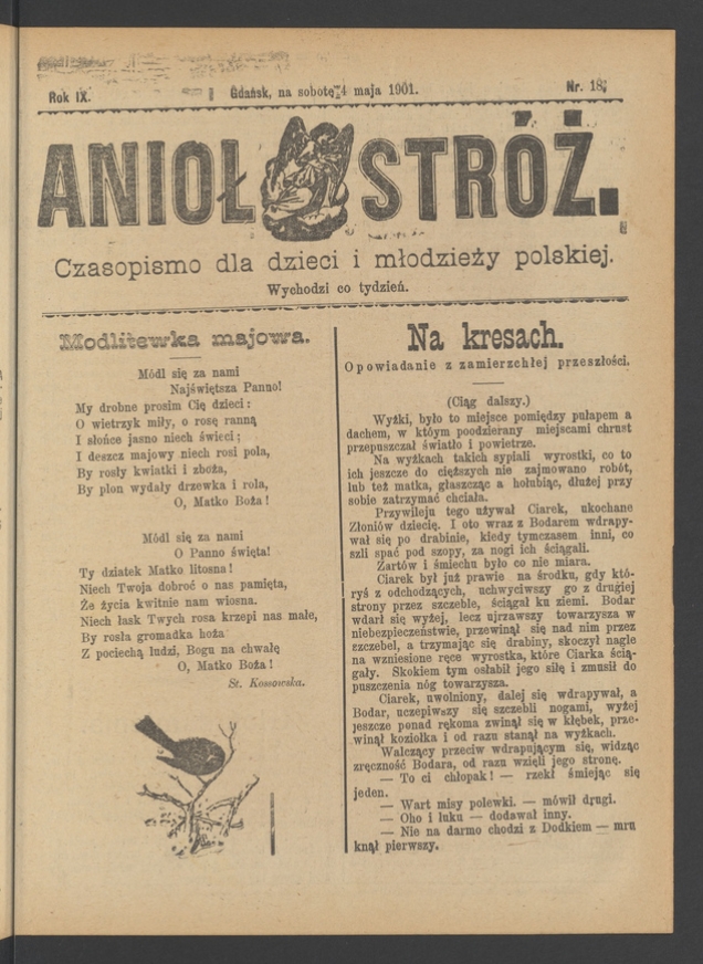 Anioł Str&oacute;ż&nbsp;: czasopismo dla&nbsp;dzieci i&nbsp;młodzieży polskiej. Rok 9, 1901, numer&nbsp;18