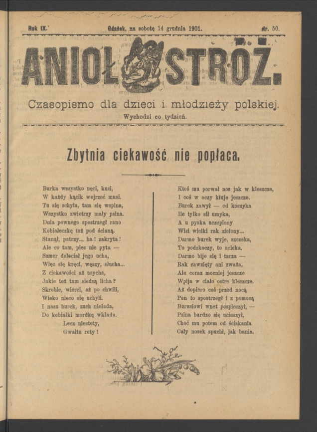 Anioł Str&oacute;ż&nbsp;: czasopismo dla&nbsp;dzieci i&nbsp;młodzieży polskiej. Rok 9, 1901, numer&nbsp;50