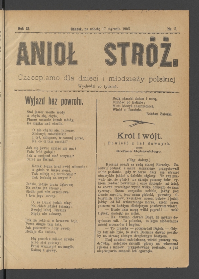 Anioł Str&oacute;ż&nbsp;: czasopismo dla&nbsp;dzieci i&nbsp;młodzieży polskiej. Rok 11, 1903, numer&nbsp;3