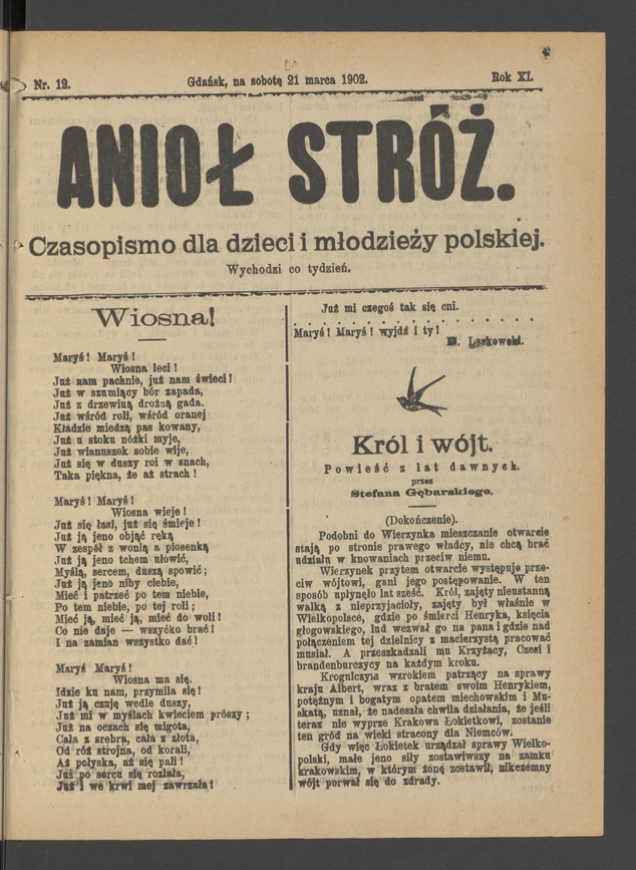 Anioł Str&oacute;ż&nbsp;: czasopismo dla&nbsp;dzieci i&nbsp;młodzieży polskiej. Rok 11, 1903, numer&nbsp;12